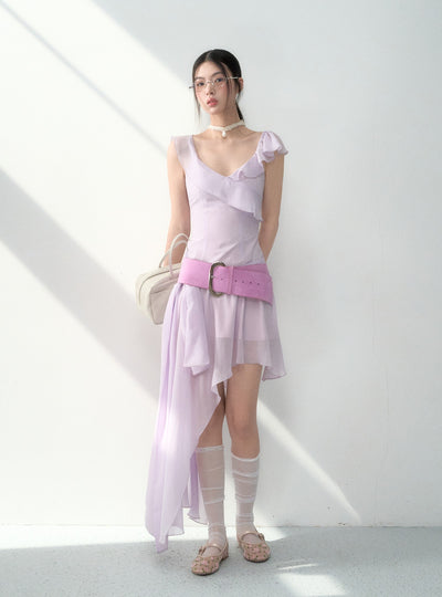 Ruffled Irregular Suspender Dress LAL0161