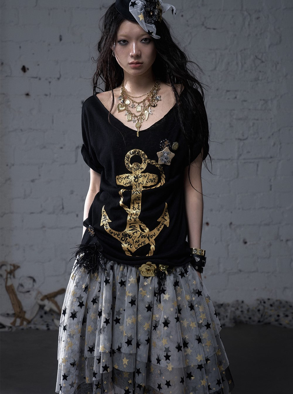 Casual Print Large Neckline Loose T-shirt NOR0176