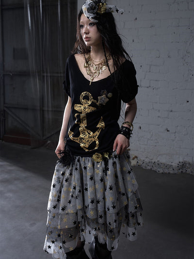Casual Print Large Neckline Loose T-shirt NOR0176