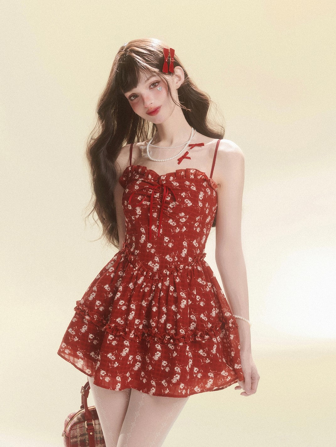 Cherry Red Floral Dress  DIA0140