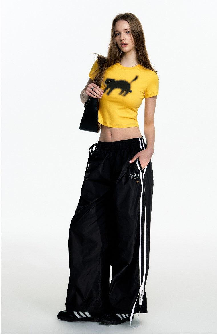 Sports Style Black Lace-up Pants DPR0037