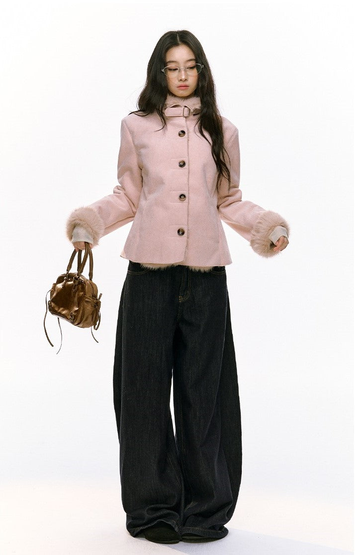 Two-color Slim Plush Warm Fur Jacket SHI0094