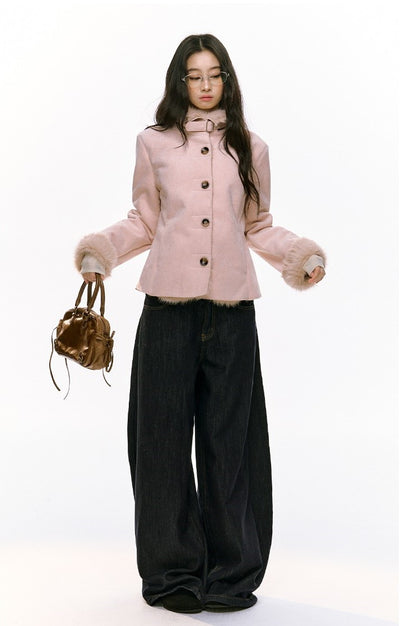 Two-color Slim Plush Warm Fur Jacket SHI0094