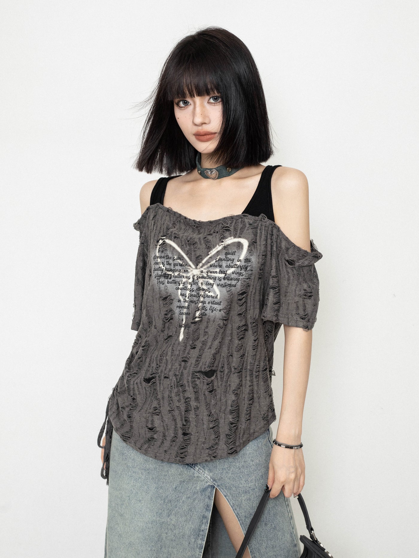 Off-shoulder Butterfly Sleeveless Loose Suspender Top ZER0223