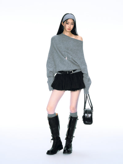 Loose Lazy Temperament High-end Oblique Shoulder Sweater CUR0157