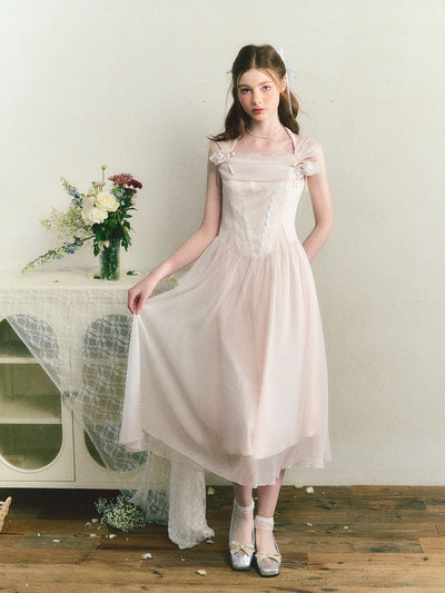 Light Pink Sleeveless Suspender Dress SUN0074