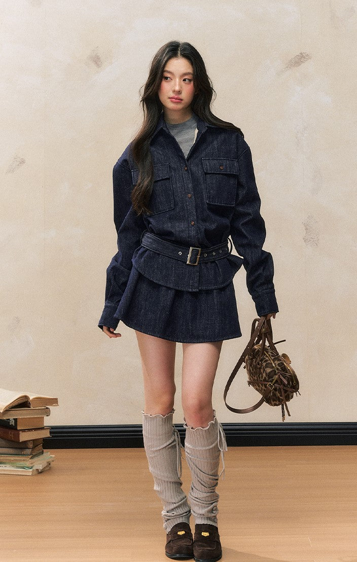 Waist Slimming Temperament Denim Jacket/Short Skirt SHI0102