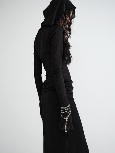 Semi-Sheer Knitted Layered Hooded Dress JNY0130