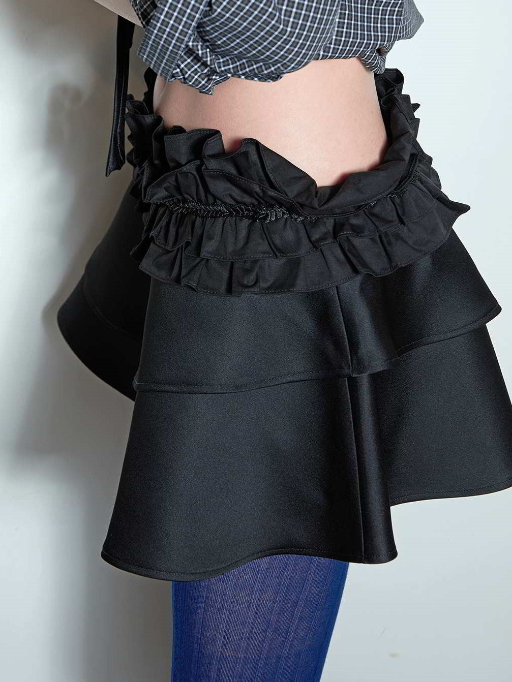 Versatile Layered Ruffled Satin A-line Skirt SEL0005