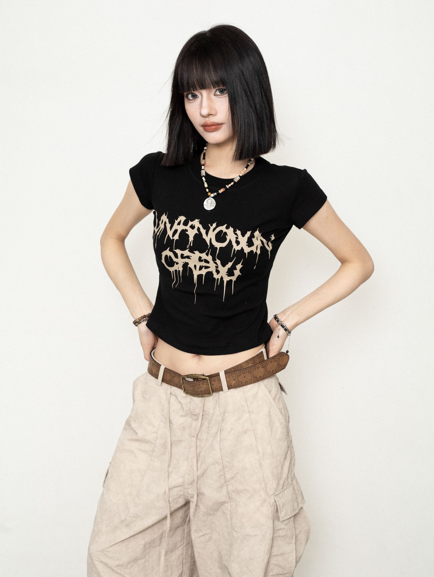 American Retro Style Simple Letter Print Short T-shirt ZER0212