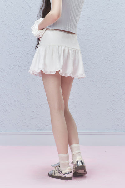 Lace Hem Ribbon Short Skirt AYF0029