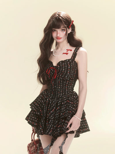 Black Rock Rose Floral Suspender Dress DIA0137