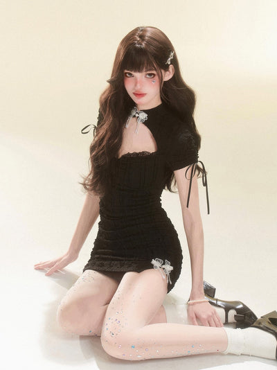 Curve Black Short-sleeved Dress DIA0091
