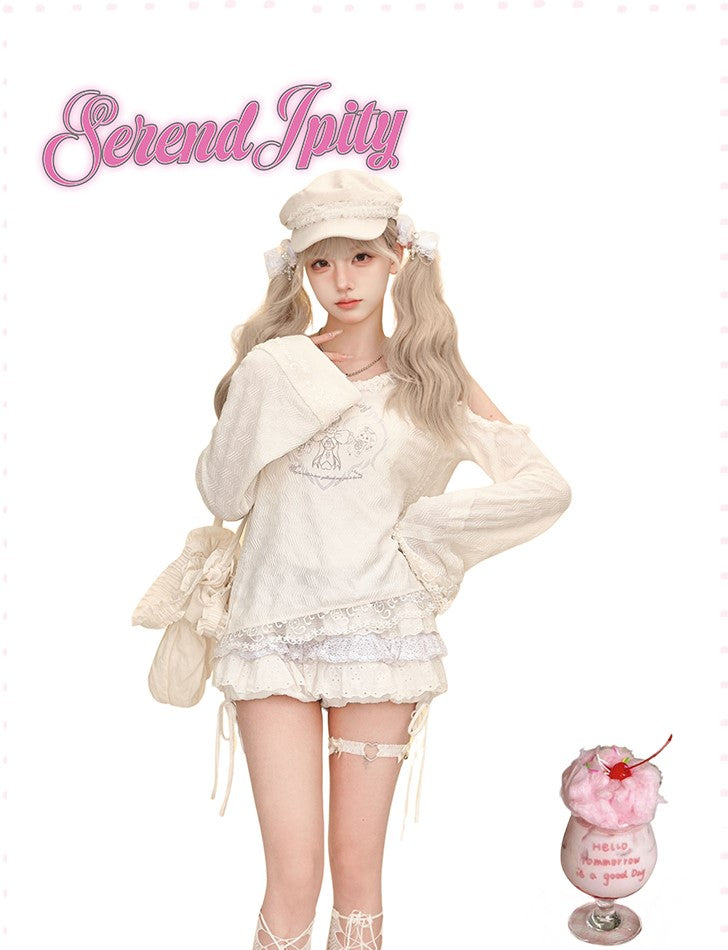 Angel Hooded White Lace Top/White Cake Skirt SER0088