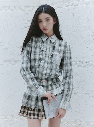 Evening Breeze Lace Plaid Shirt/Skirt FRA0228