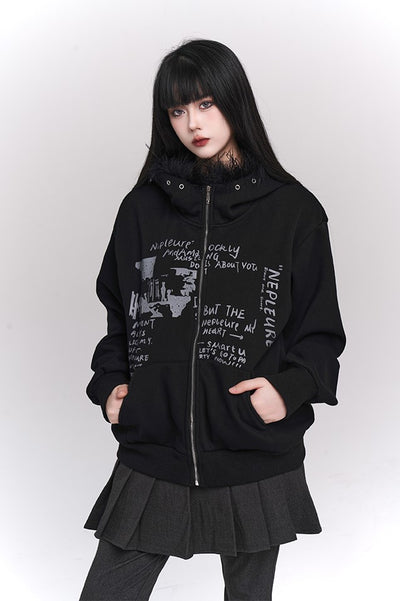 Black Velvet Sweatshirt Hooded Jacket LAD0119