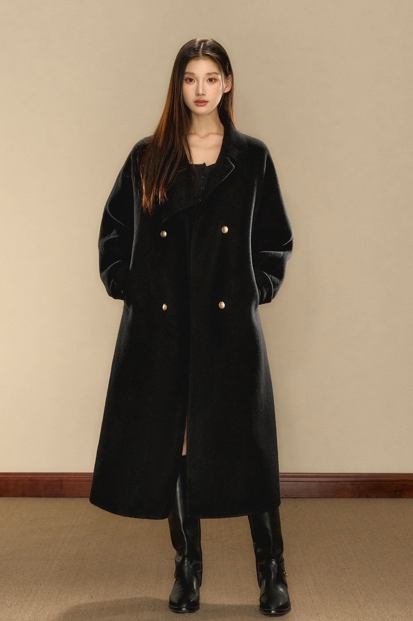 Multi-color Woolen Gold Button Belt Double-sided Coat OSH0074