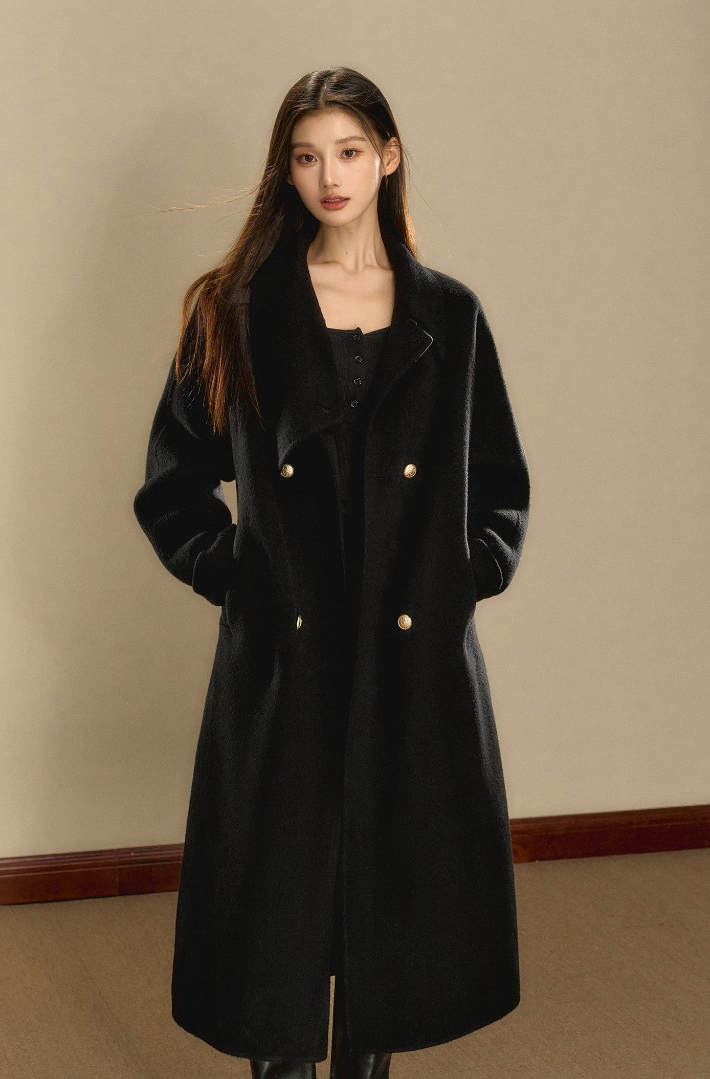 Multi-color Woolen Gold Button Belt Double-sided Coat OSH0074