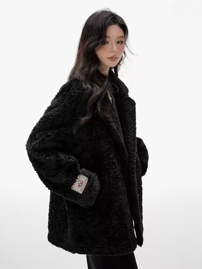 Retro Loose Furry Imitation Lamb Wool Warm Short Coat IMO0085