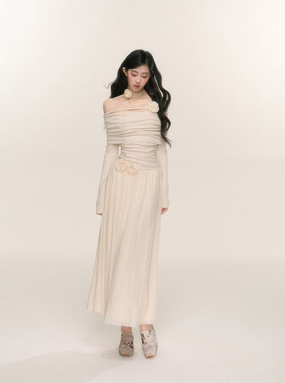 French Style One Shoulder Long Sleeve Waist Dress DIA0222