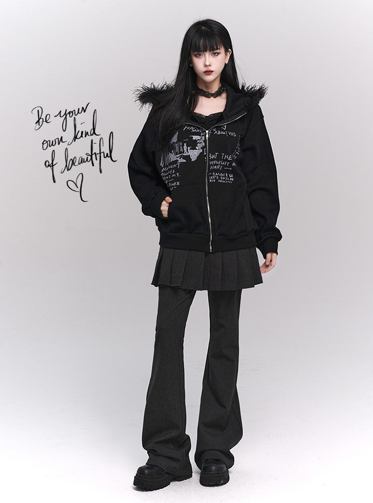 Black Velvet Sweatshirt Hooded Jacket LAD0119