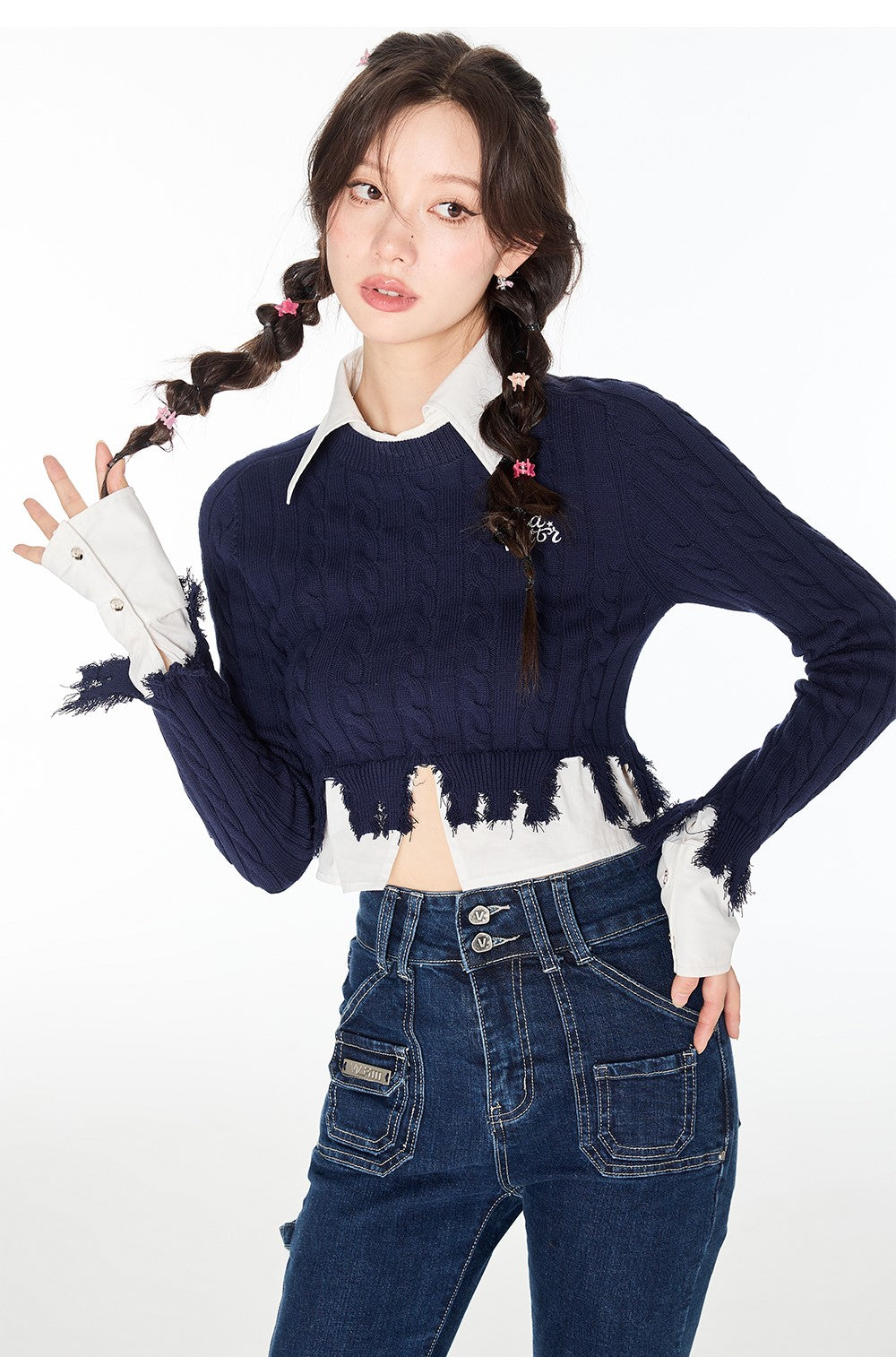 College Style Splicing Shirt Sweater VIA0141