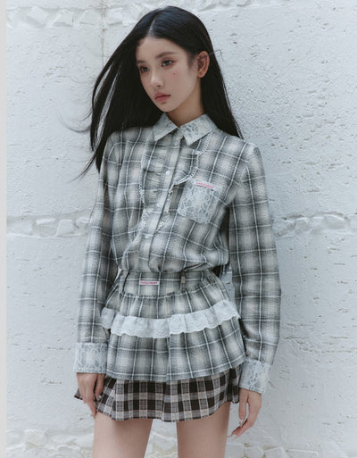 Evening Breeze Lace Plaid Shirt/Skirt FRA0228