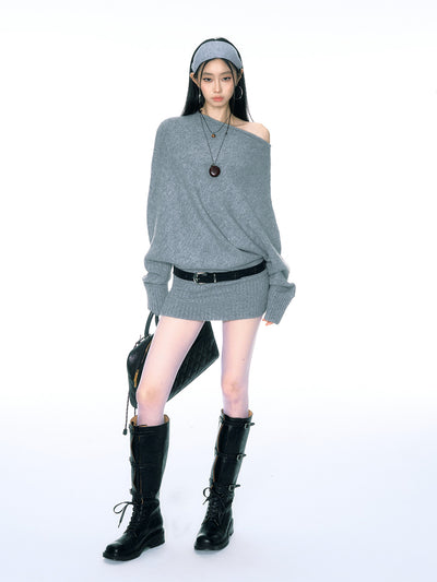 Loose Lazy Temperament High-end Oblique Shoulder Sweater CUR0157