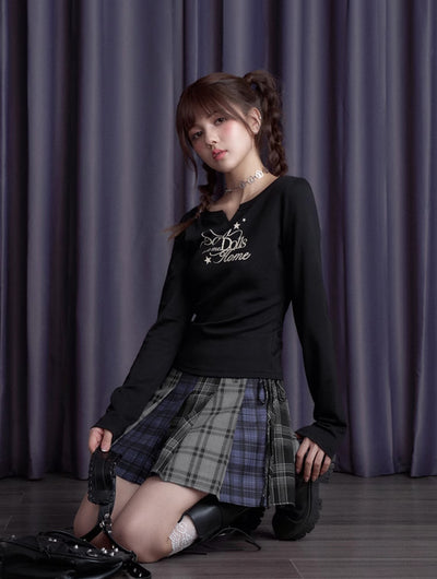 Blue Gray Black Plaid High Waist Pleated Skirt SAG0195