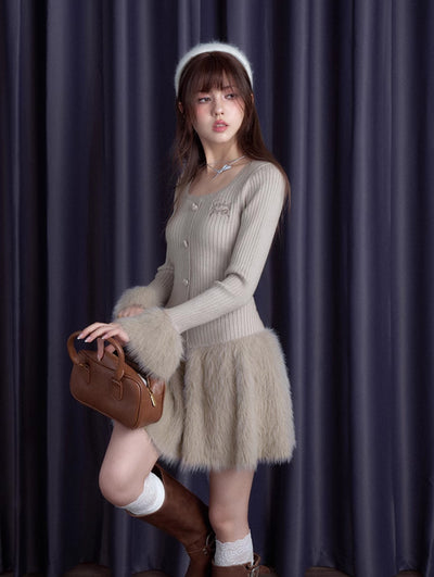 Pure Desire Slim Bottoming Knitted Fur Skirt Dress SAG0192