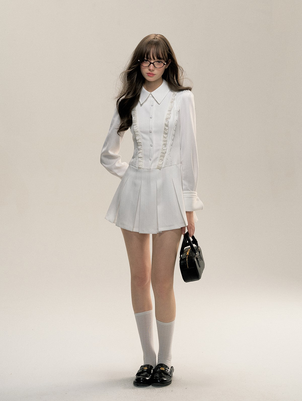 Long-sleeved Pleated Shirt Dress SUN0082