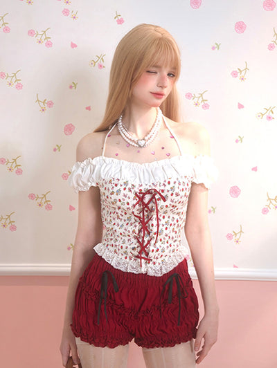 Strawberry Sweetheart White One Shoulder Shirt/Shorts DIA0119