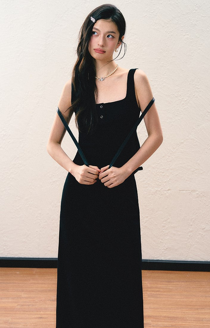 Black Lust Style High-end Long Suspender Dress SHI0049