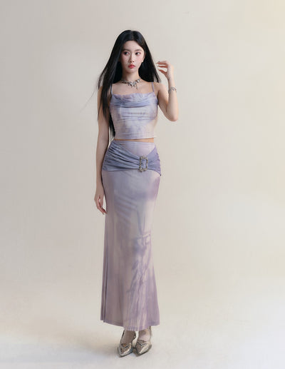 Romantic Wind Hyacinth Purple Mesh Camisole/Skirt FRA0178