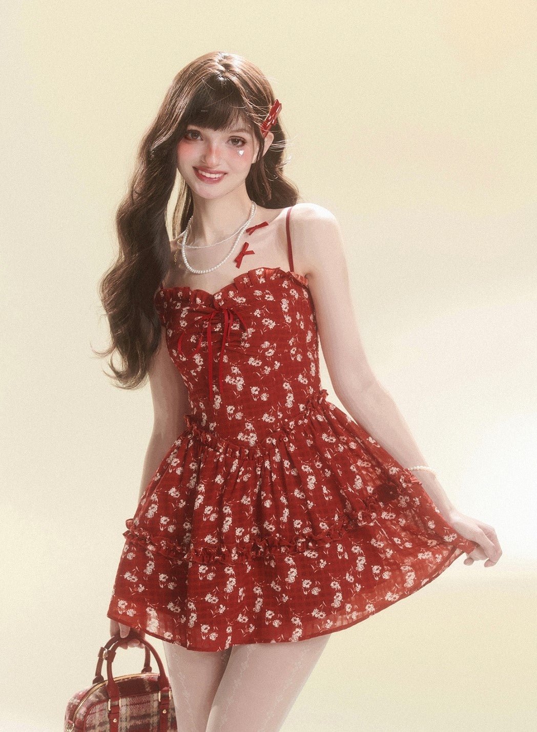 Cherry Red Floral Dress  DIA0140