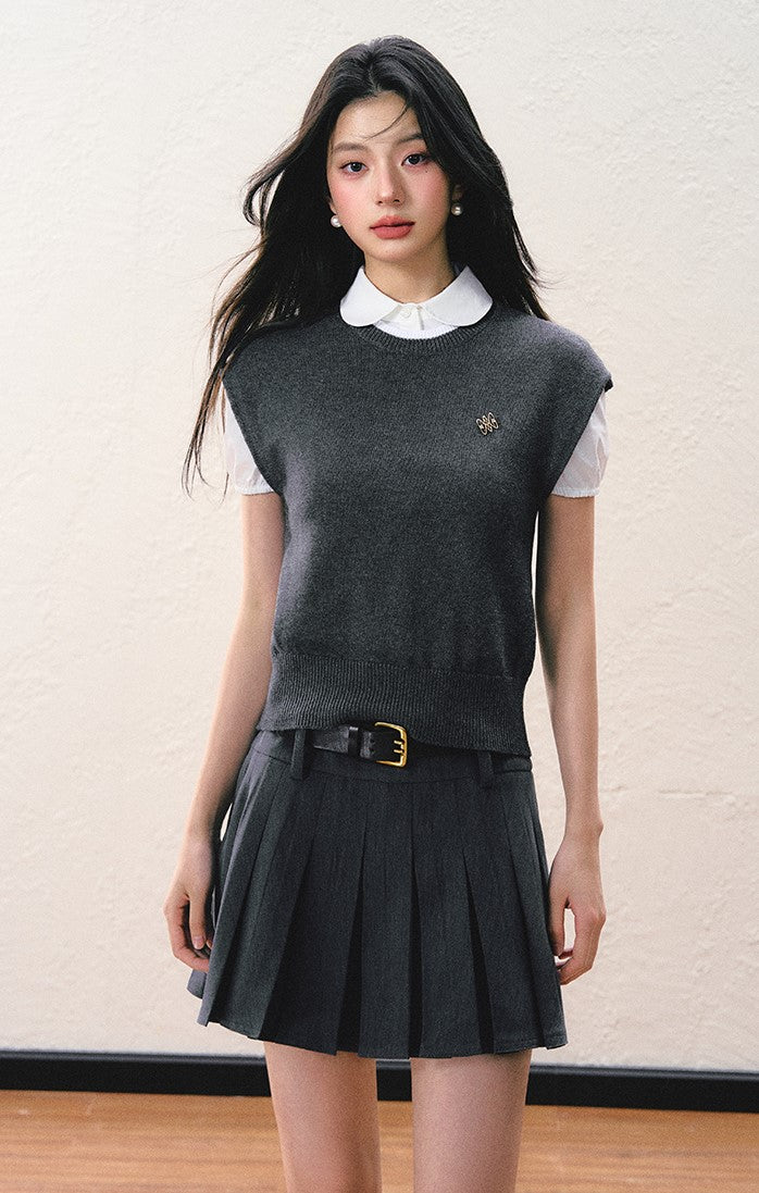 College Style Simple Slim Vest/Shirt/Skirt SHI0053