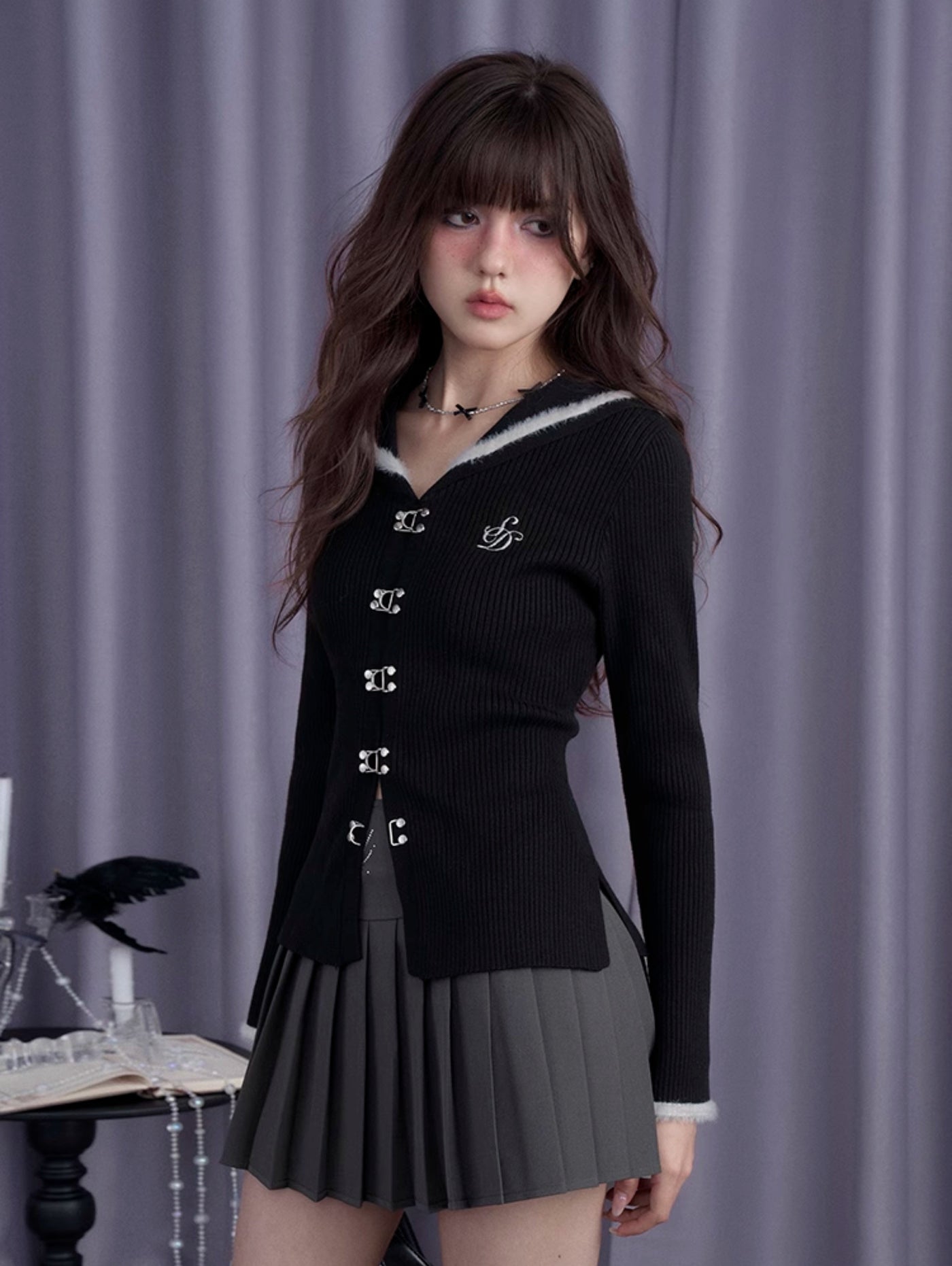 Sailor Collar Imitation Mink Slim All-match Sweater SAG0196