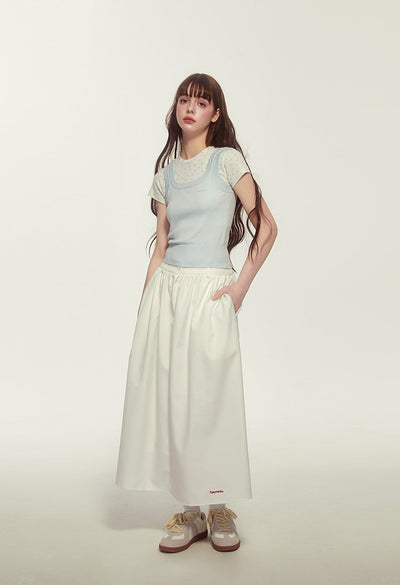 Retro French A-line High Waist Slim White Long Skirt TIP0014