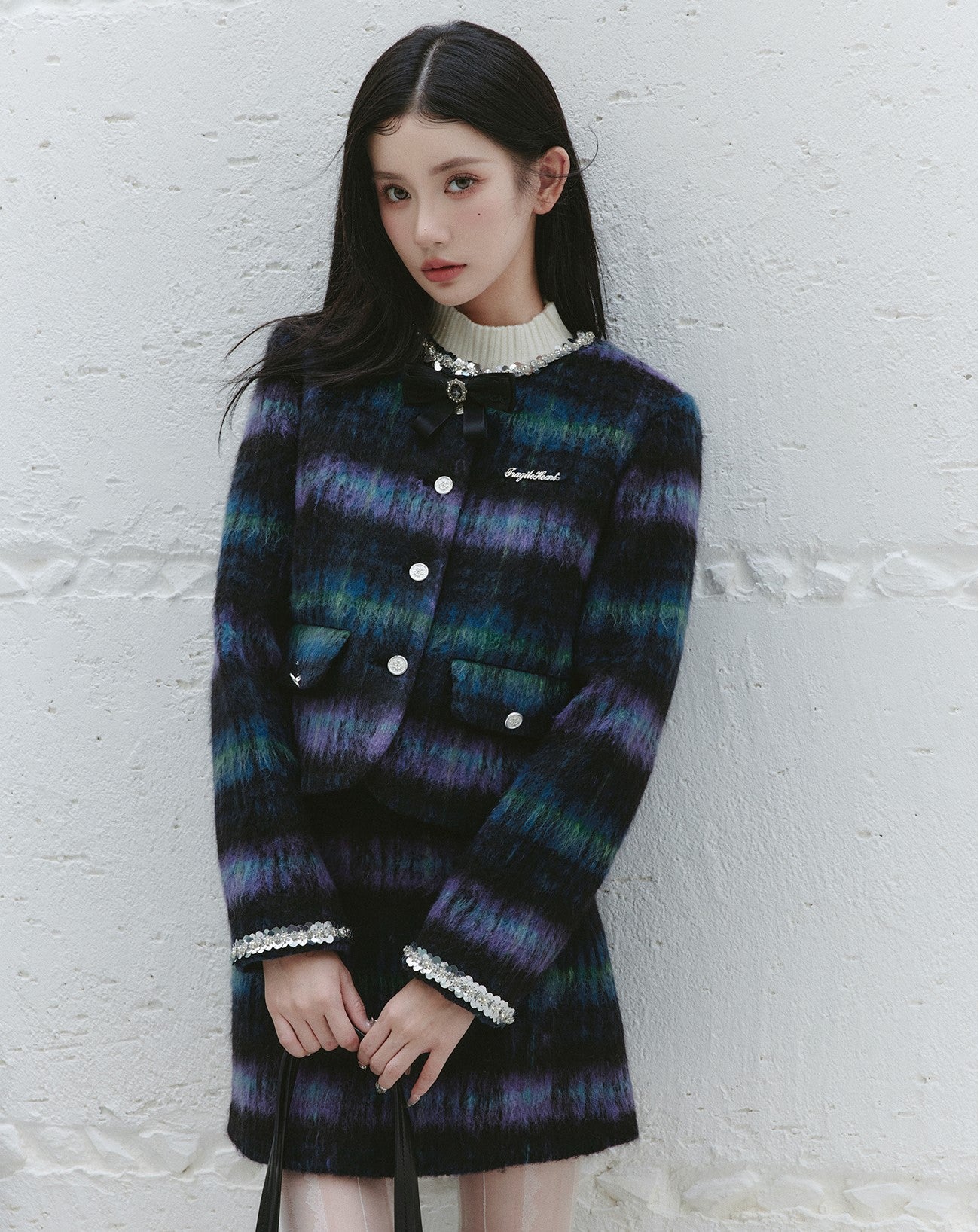 Retro Thousand Gold Suit Blue Plaid Jacket/Skirt FRA0229