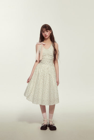 Holiday French Floral Polka Dot Sleeveless Dress TIP0013