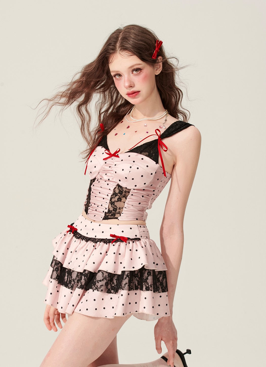 Pink Polka Dot Camisole/Skirt DIA0161