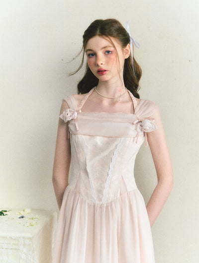 Light Pink Sleeveless Suspender Dress SUN0074