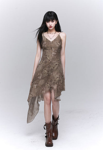 Butterfly Design Brown Suspender Dress LAD0110