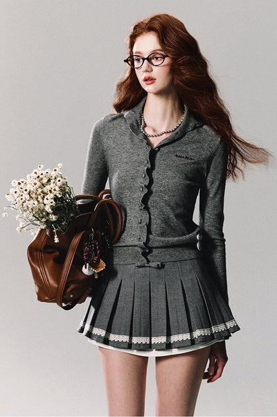 College Style Tutu Gray Pleated Skirt OAK0268