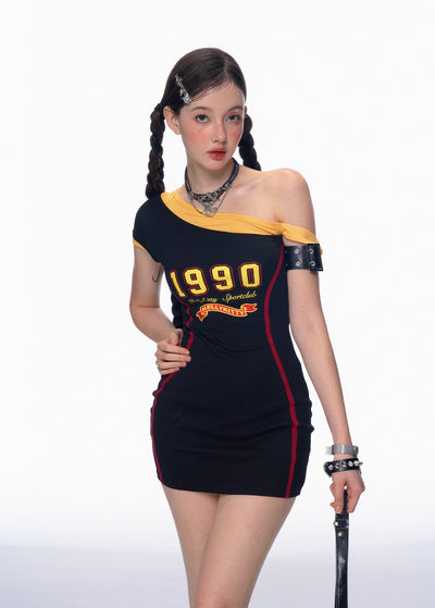 College Style Sports Off Shoulder Slimming Short Dress DIA0185