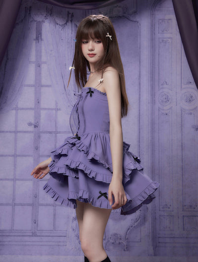 Black And Purple Tube Top Cake Dress SAG0140