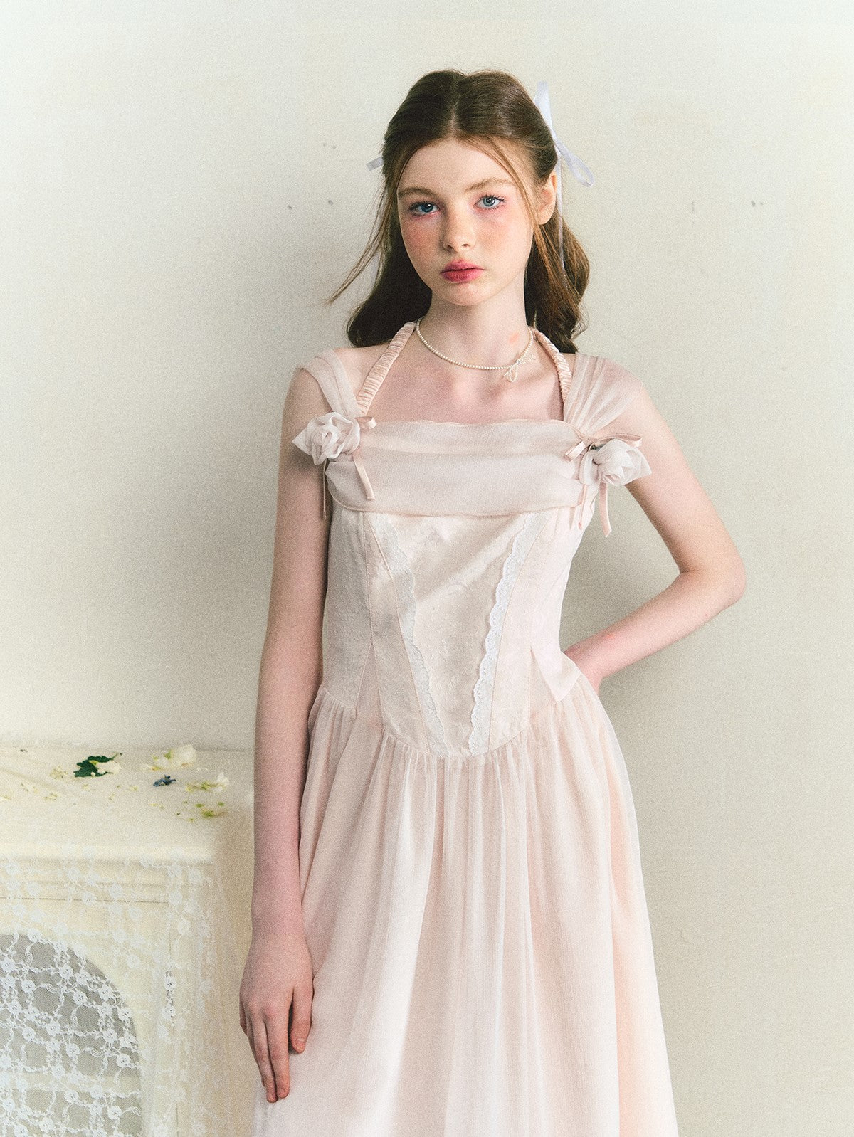 Light Pink Sleeveless Suspender Dress SUN0074