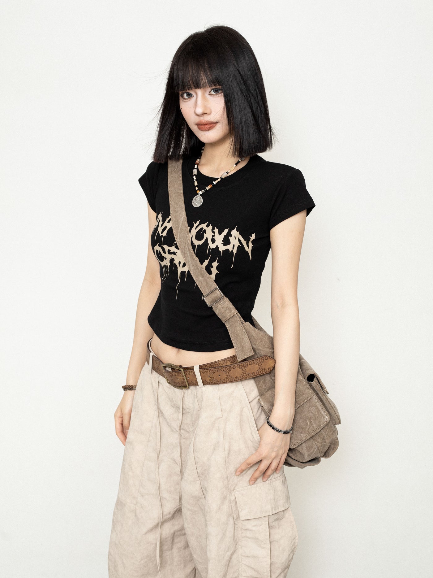 American Retro Style Simple Letter Print Short T-shirt ZER0212