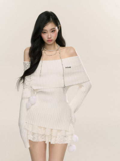 Moonlight Muse One Shoulder Long Sleeve Slim Knitted Sweater DIA0228