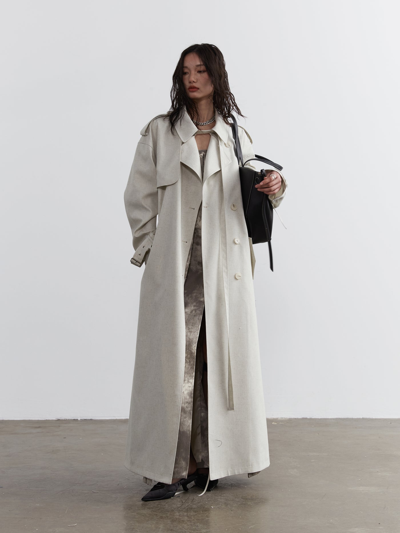 Lime White Tie-up Decorated Genderless Long Trench Coat JNY0123